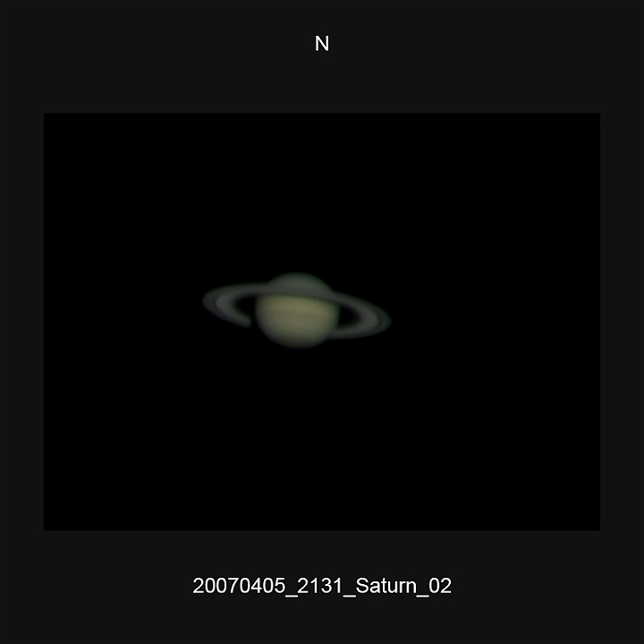 20070405_2131_Saturn_02.JPG -   Newton d 309,5 / af 5730 (Barlow) Phillips 740K UV-IR-Cut filter 640x480 AVI-800 (15 frames/s) Giotto, A-PS-CS3  