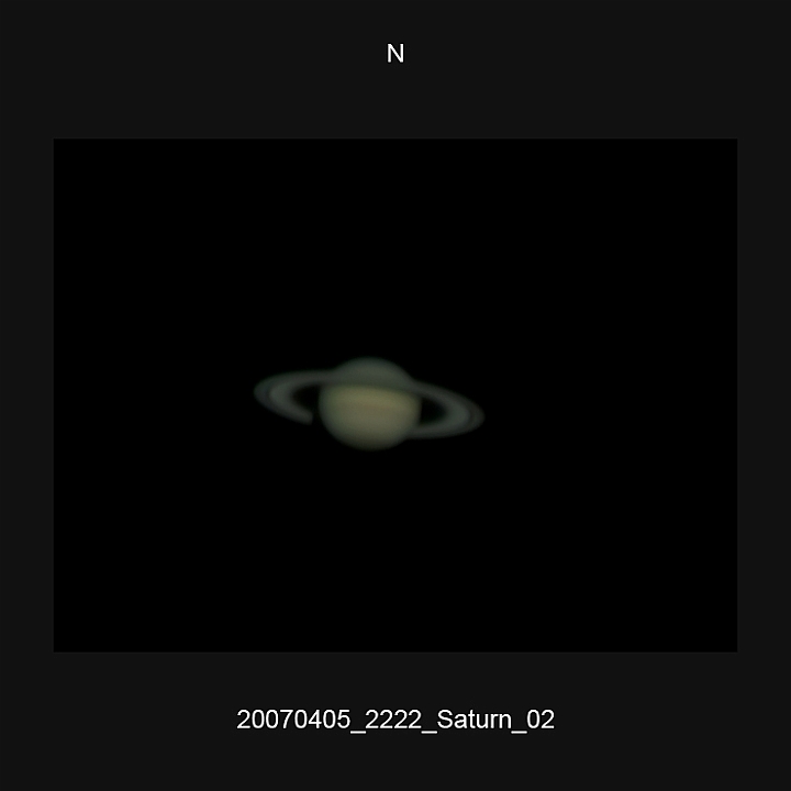 20070405_2222_Saturn_02.JPG -   Newton d 309,5 / af 5730 (Barlow) Phillips 740K UV-IR-Cut filter 640x480 AVI-800 (15 frames/s) Giotto, A-PS-CS3  